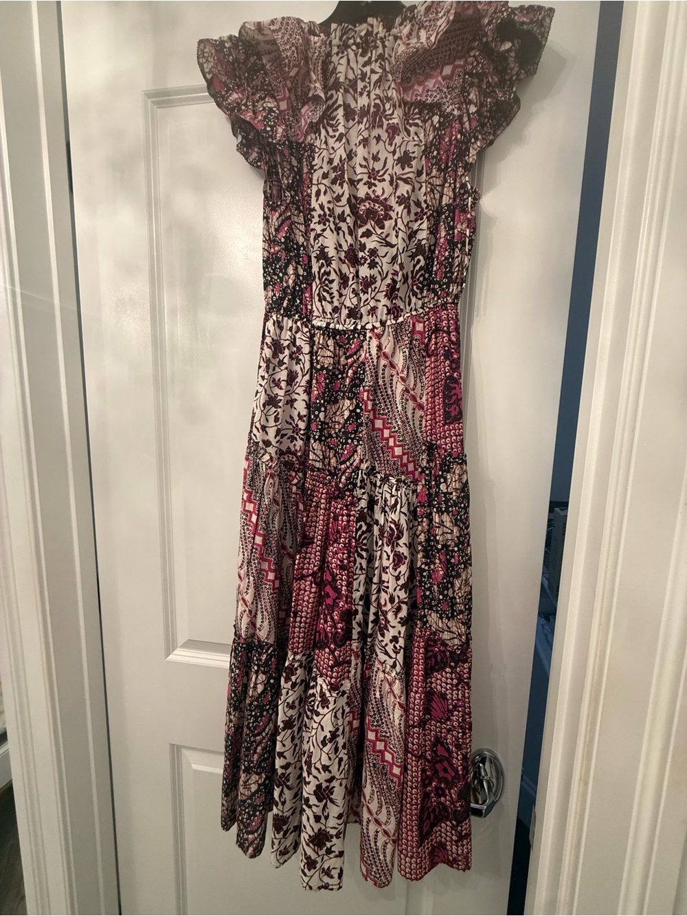 Ulla Johnson Burgundy and Cream Patchwork Maxi Dress